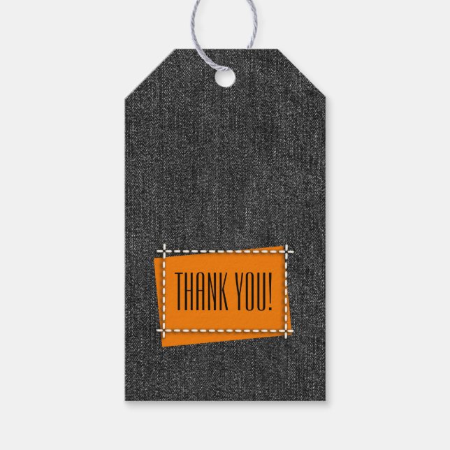 Black Denim Mönster Studentfest Tack Presentetikett (Framsidan)