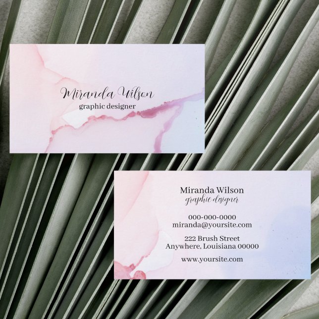 Bläck-designer för färgen Rosa Watercolor Visitkort (Colorful Unique Pink Watercolor Ink Designer Business Card)