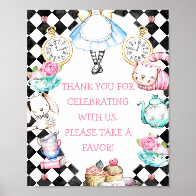 Black Diamond Alice i Wonderland Birthday-skylten Poster (Framsidan)