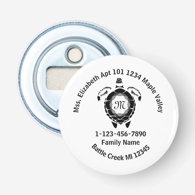 Black Diamond Sea Turtle Borttappad Family Adress Flasköppnare (Framsidan)