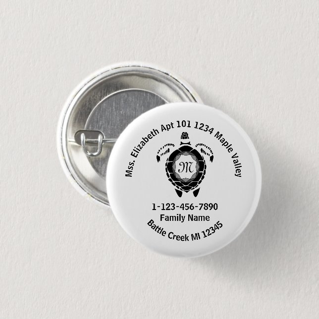 Black Diamond Sea Turtle Borttappad Family Adress Knapp (Framsida & baksida)