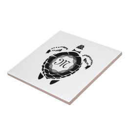 Black Diamond Sea Turtle Silhouette Monogram Kakelplatta