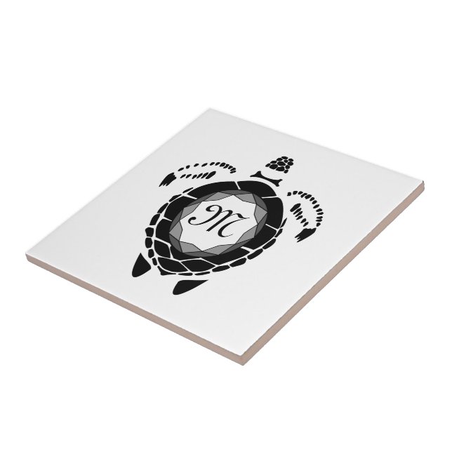 Black Diamond Sea Turtle Silhouette Monogram Kakelplatta (Sidan)