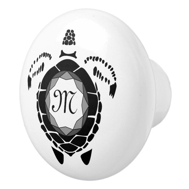 Black Diamond Sea Turtle Silhouette Monogram Knopp (Höger)