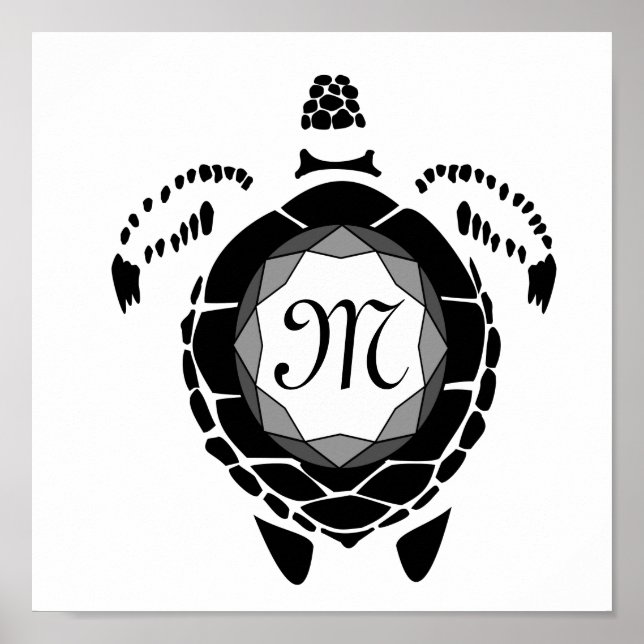 Black Diamond Sea Turtle Silhouette Monogram Poster (Framsidan)