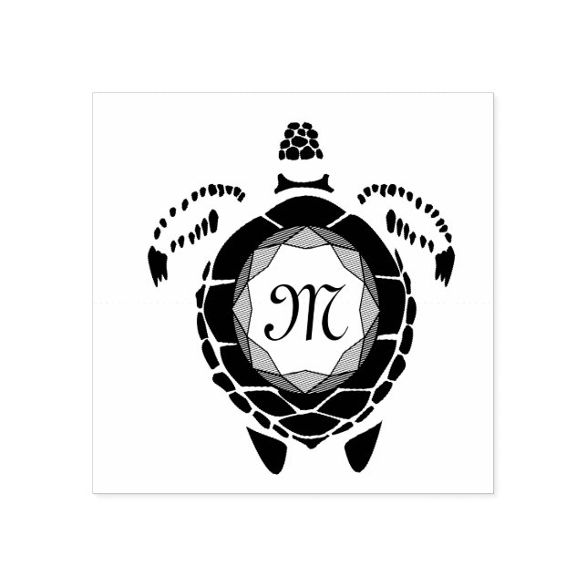 Black Diamond Sea Turtle Silhouette Monogram Stämpel (Tryck)