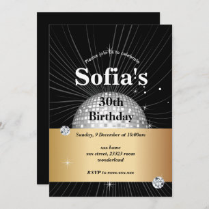 BLACK, disco party, 70's, dans party Inbjudningar