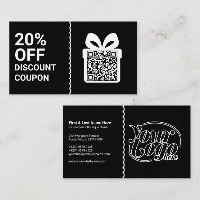 Black Discount Coupon QR Code Marketing Visitkort (Fram/baksida)