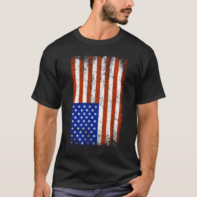 Black Distress Lodrät American Flagga Shirt T (Framsida)
