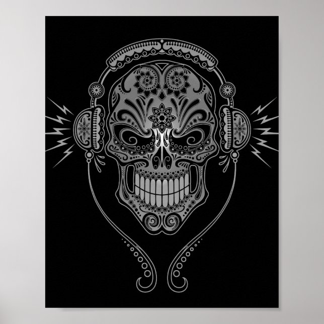 Black DJ Sugar Skull Poster (Framsidan)