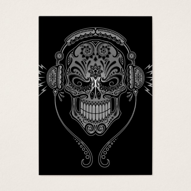 Black DJ Sugar Skull Visitkort (Framsidan)