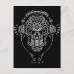Black DJ Sugar Skull Vykort