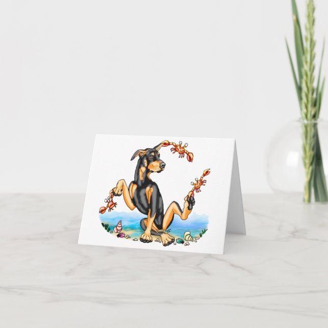 Black Doberman Pinscher Kinda Crabby-anteckningsko Kort (Framsida)