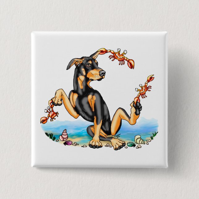 Black Doberman Pinscher Kinda Crabby Button Knapp (Framsida)