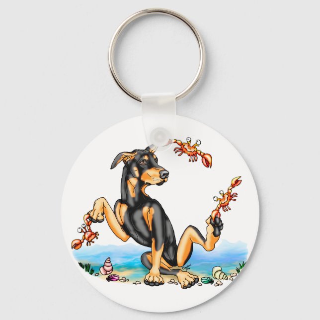 Black Doberman Pinscher Kinda Crabby Keychains Nyckelring (Framsida)