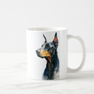 Black doberman watercolor portrait kaffemugg