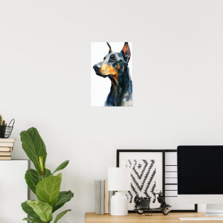 Black doberman watercolor portrait poster