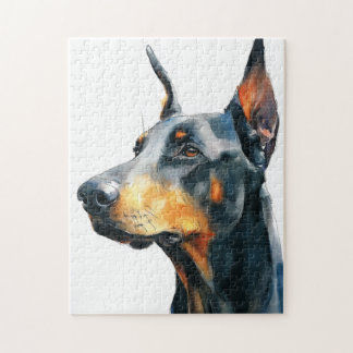 Black doberman watercolor portrait pussel