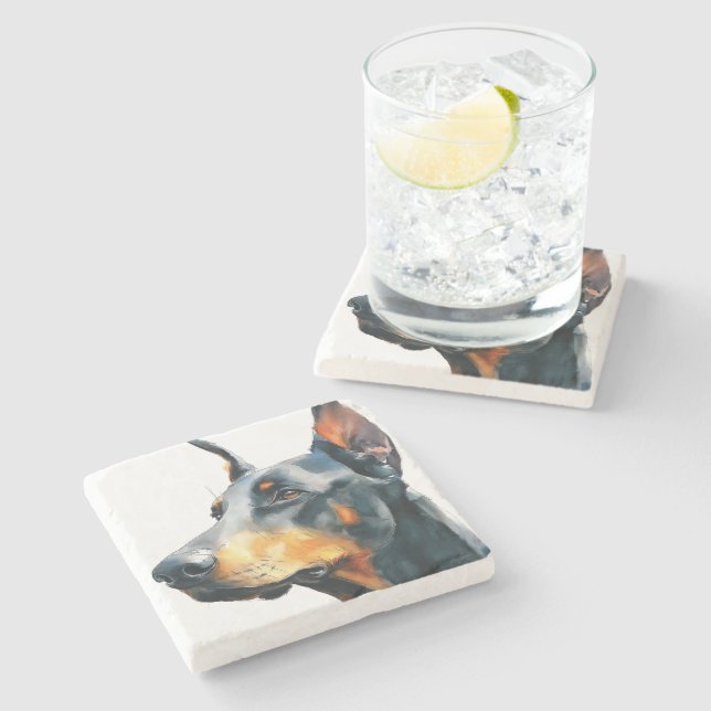 Black doberman watercolor portrait stenunderlägg (Sidan)