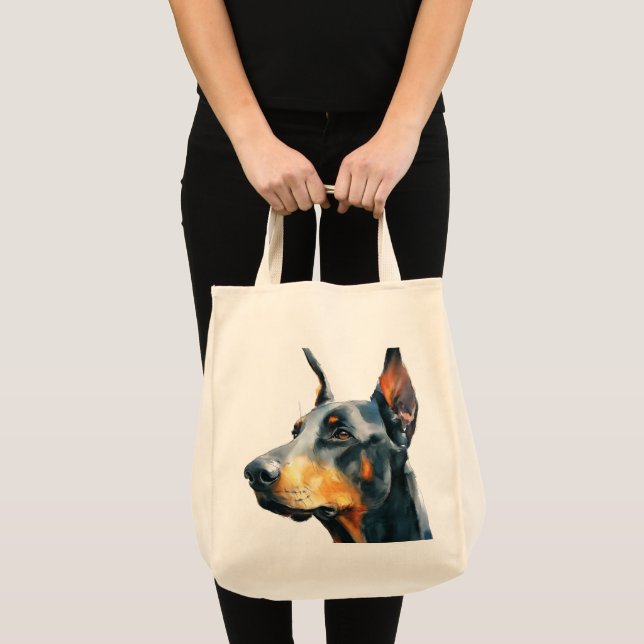 Black doberman watercolor portrait tygkasse (Framsida (produkt))