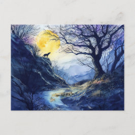 Black Dog Guardian Rosstrappe Legend Watercolor Vykort