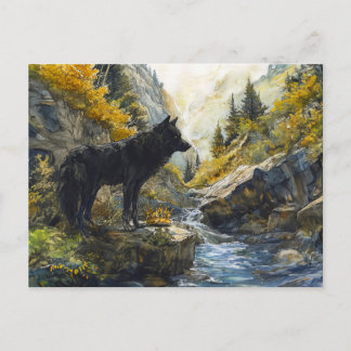 Black Dog Guardian Rosstrappe Legend Watercolor Vykort