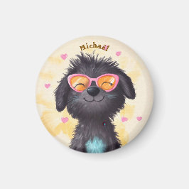 Black Dog Valentine's Day Heart Badge Kids School  Magnet