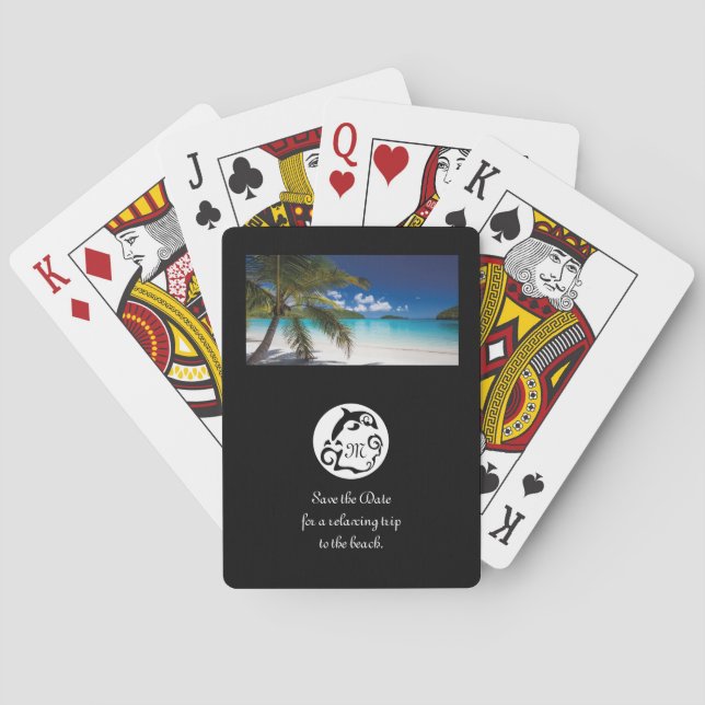 Black Dolphin Silhouette Monogram Photo Casinokort (Baksidan)