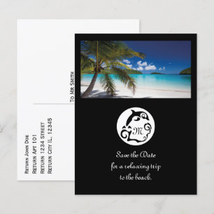 Black Dolphin Silhouette Monogram Photo Inbjudan Vykort