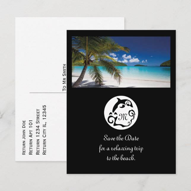 Black Dolphin Silhouette Monogram Photo Inbjudan Vykort (Fram/baksida)