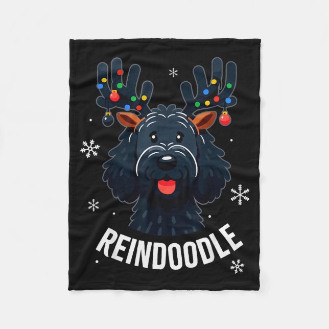 Black Doodle Dog Reindoodle Reindeer Doodle Christ Fleecefilt (Framsidan)