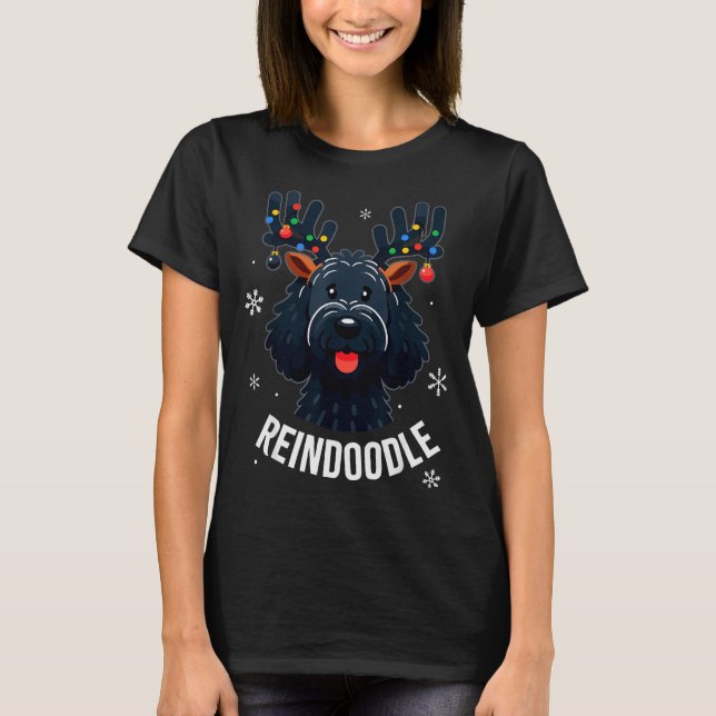Black Doodle Dog Reindoodle Reindeer Doodle Christ T Shirt (Framsida)