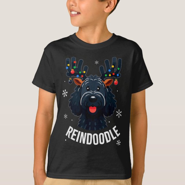 Black Doodle Dog Reindoodle Reindeer Doodle Christ T Shirt (Framsida)
