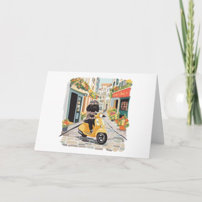 Black Doodle Riding Scooter European City Streets Kort (Framsida)