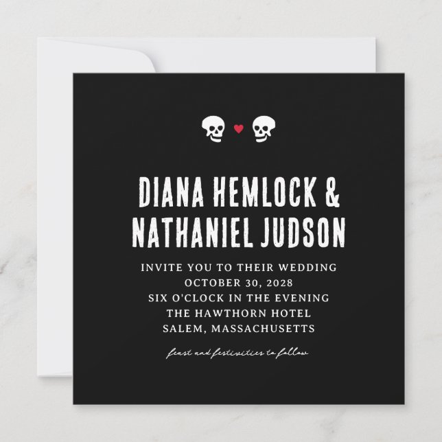 Black Döskallars Goth Wedding-inbjudan Inbjudningar (Framsida)