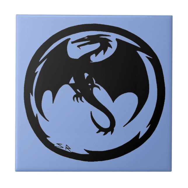 Black Dragon Blue - liten panel Kakelplatta (Framsidan)