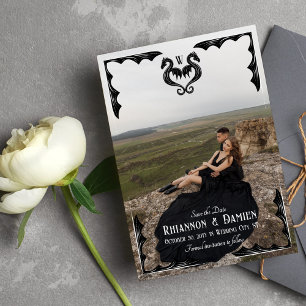 Black Dragon Monogram Fantasy Bröllop Photo Spara Datumet