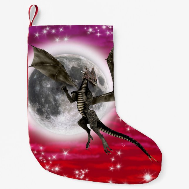 Black Dragon - Mythical Fantasy Creature Red Himme Liten Julstrumpa (Framsidan)