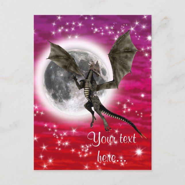 Black Dragon - Mythical Fantasy Creature Red Himme Vykort (Framsida)