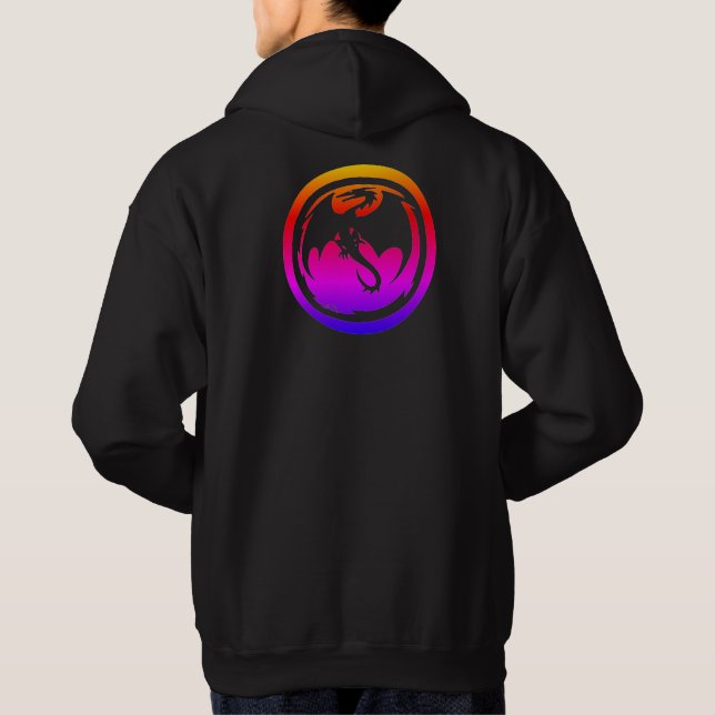 Black Dragon neon men black hooded sweatshirt back (Baksida)