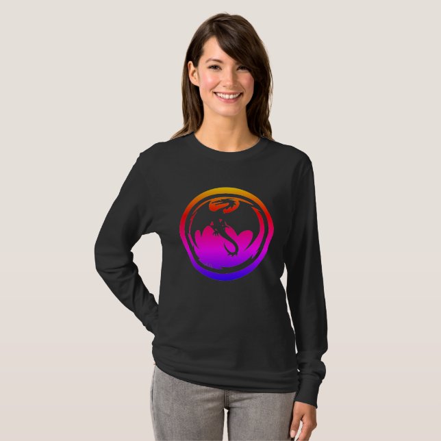 Black Dragon neon Women Black långärmad shirt T Shirt (Hel framsida)