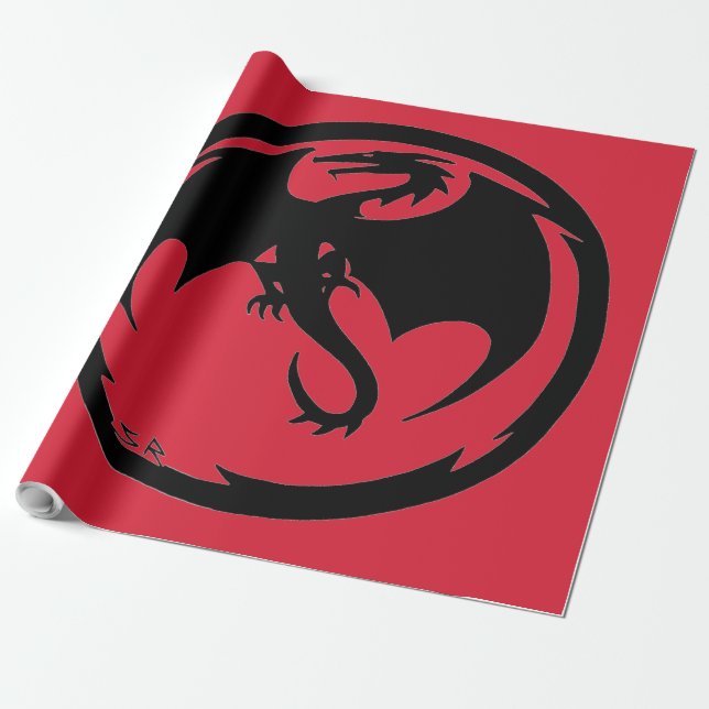 Black Dragon röd glansig omslutning papper stor Presentpapper (Utrullad)