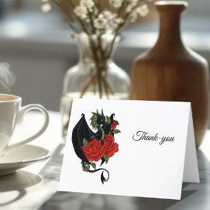 Black Dragon Röd ros Fantasy Bröllop Tack Kort