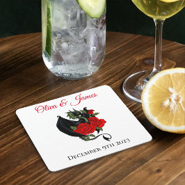 Black Dragon Röd ros Fantasy Bröllop Underlägg Papper Kvadrat