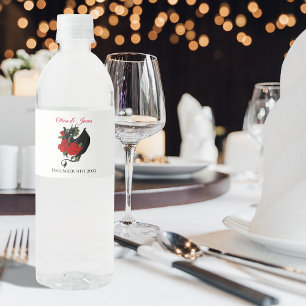 Black Dragon Röd ros Fantasy Vattenflaskor Etikett