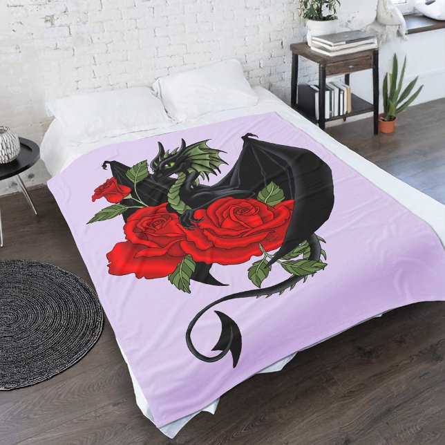 Black Dragon Röd ros Lavender Fleecefilt (Skapare uppladdad)