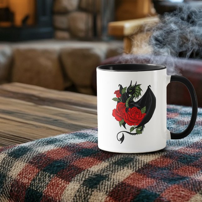Black Dragon Röd ros Lavender Mugg (Skapare uppladdad)