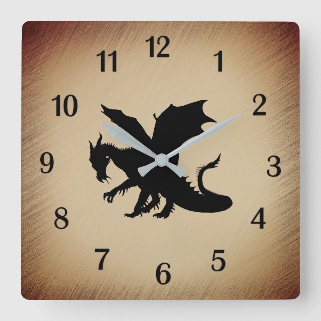 Black Dragon Rustic Background Fyrkantig Klocka (Framsida)