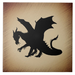 Black Dragon Rustic Background Kakelplatta