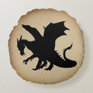 Black Dragon Rustic Background Rund Kudde
